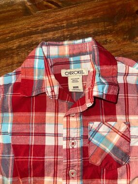 Cherokee Red and Blue Plaid Button-Front Shirt. Boys 18 months.